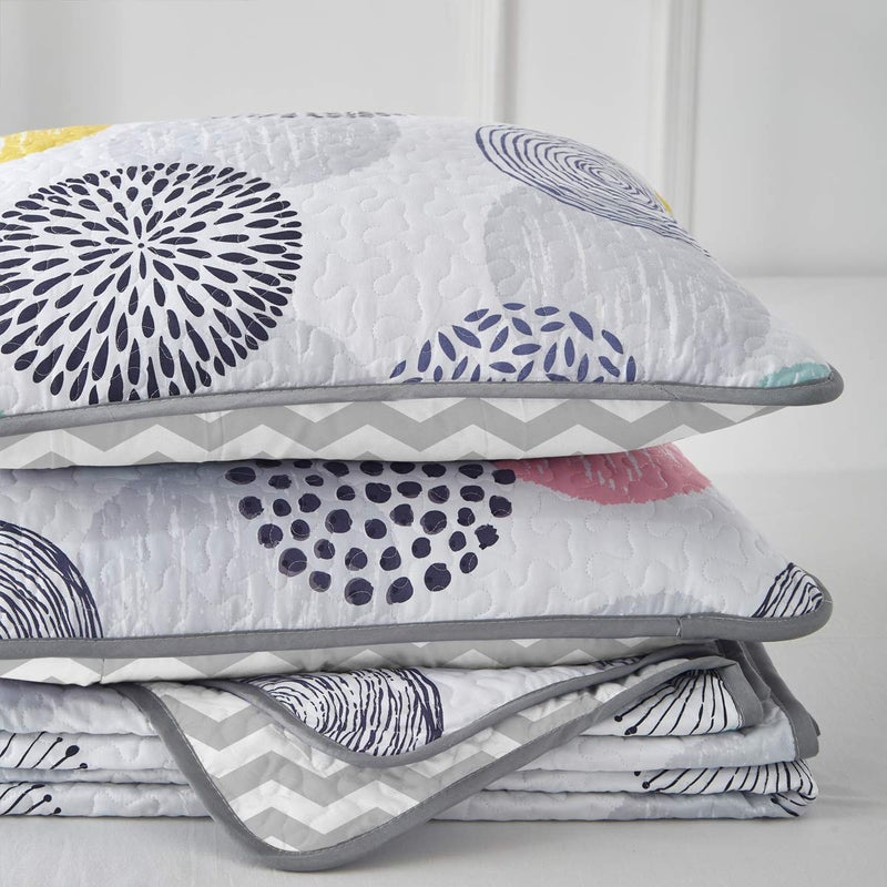 UOZZI BEDDING 2 Piece Reversible Kids Quilt Set Twin Size 68x86 Soft Microfiber Lightweight Coverlet Bedspread Summer Comforter Set Bed Cover for All Season Pink Yellow Teal Colorful Dots with sham - Image 5